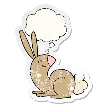 sevimli karikatür tavşan ve sıkıntılı yıpranmış stic olarak kabarcık düşündüm