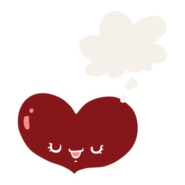 retro tarzında çizgi film aşk kalp karakteri ve düşünce balonu