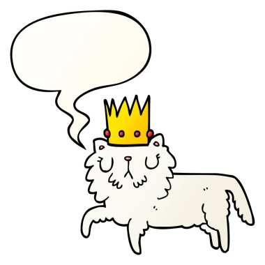 düzgün degrade s taç ve konuşma balonu giyen karikatür kedi