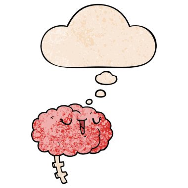 mutlu karikatür beyin ve grunge doku desen düşünce balonu