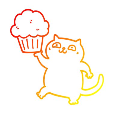 cupcake ile sıcak degrade çizgi çizim karikatür kedi