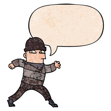 retro doku tarzında karikatür hırsız ve konuşma balonu