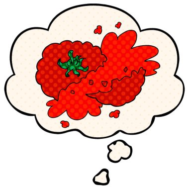 çizgi film ezilmiş domates ve çizgi roman tarzında düşünce balonu