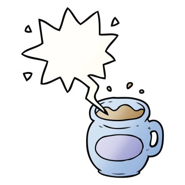 pürüzsüz degrade tarzında kahve ve konuşma balonu karikatür kupa