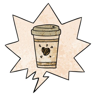 retro doku da paket kahve ve konuşma balonu karikatür fincan