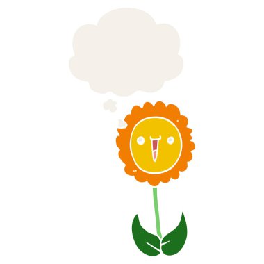 retro tarzında karikatür çiçek ve düşünce balonu