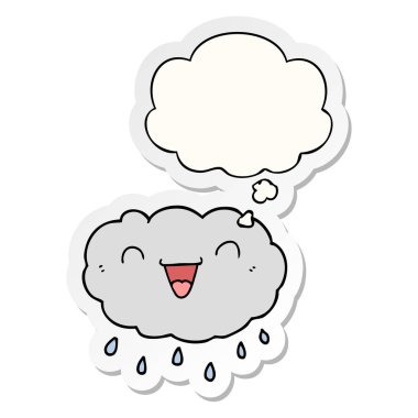 mutlu karikatür bulut ve basılı bir etiket olarak düşünce balonu