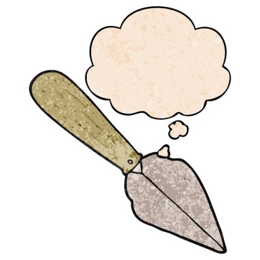 karikatür bahçe mala ve grunge doku patte düşünce balonu