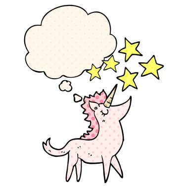 çizgi film tek boynuzlu at ve çizgi roman tarzında düşünce balonu