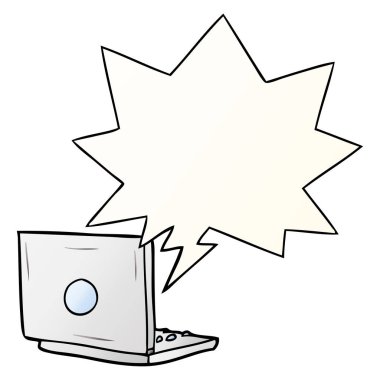 düzgün degrade sty karikatür dizüstü bilgisayar ve konuşma balonu