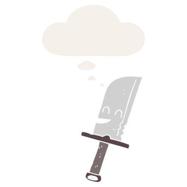 retro tarzında karikatür bıçak ve düşünce balonu