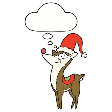 karikatür noel geyiği ve düşünce balonu