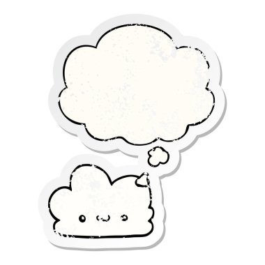 sevimli karikatür bulut ve sıkıntılı yıpranmış sopa olarak kabarcık düşünce