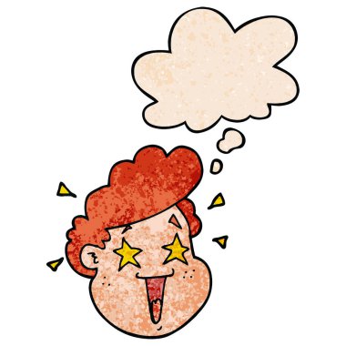 grunge doku desen karikatür mutlu yüz ve düşünce balonu 