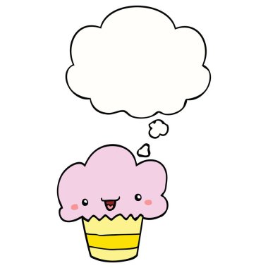 yüz ve düşünce balonu ile karikatür cupcake