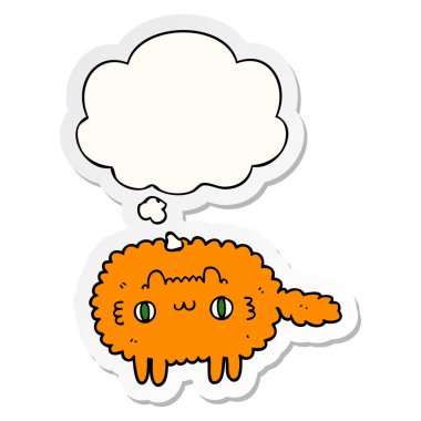 karikatür kedi ve baskılı bir etiket olarak kabarcık düşünce