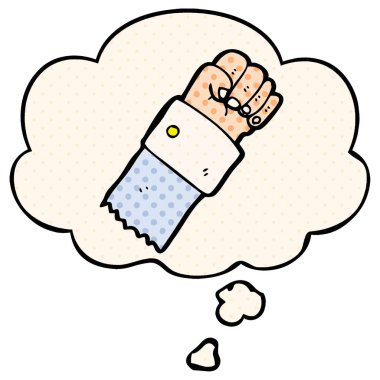 çizgi film karikatür üslubunda yumruk ve düşünce balonu kaldırdı