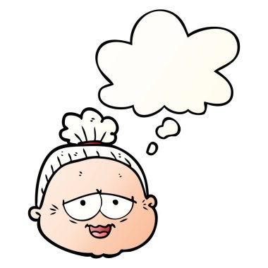 karikatür yaşlı bayan ve pürüzsüz degrade tarzında kabarcık düşünce