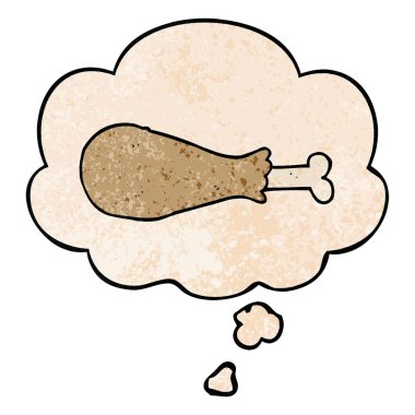 karikatür tavuk bacak ve grunge doku desen düşünce balonu