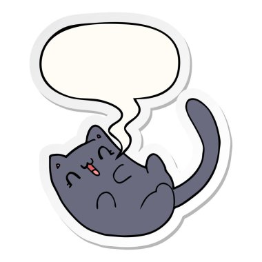 karikatür kedi ve konuşma kabarcık etiket