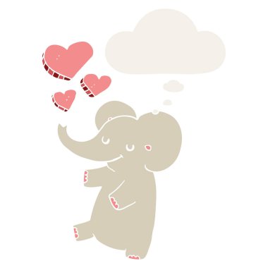 retro st aşk kalpleri ve düşünce balonu ile karikatür fil