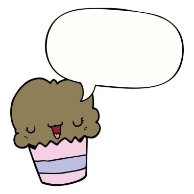 karikatür cupcake ve yüz ve konuşma balonu
