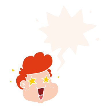 retro tarzında karikatür çocuk yüzü ve konuşma balonu