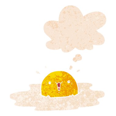 sevimli karikatür kızarmış yumurta ve retro dokulu stil de kabarcık düşünce