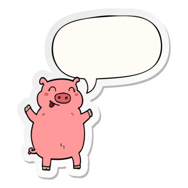 karikatür domuz ve konuşma kabarcık etiket