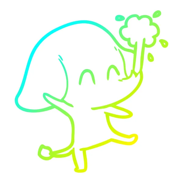 Linea gradiente freddo disegno carino cartone animato elefante sputando acqua — Vettoriale Stock