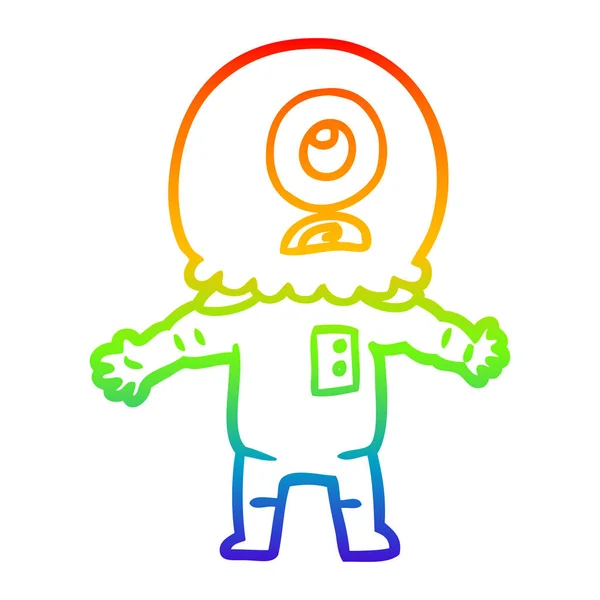 Rainbow gradient ligne dessin dessin animé cyclopes extraterrestre astronaute — Image vectorielle