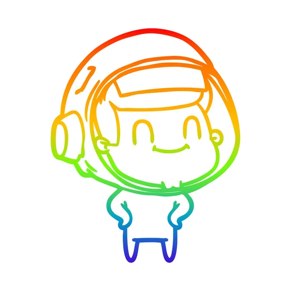 Rainbow gradient linje ritning lycklig tecknad astronaut man — Stock vektor