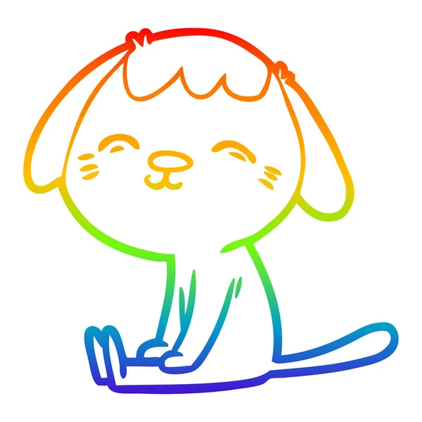 Linea gradiente arcobaleno disegno felice cartone animato cane seduto — Vettoriale Stock