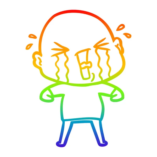 Rainbow gradient ligne dessin dessin animé pleurer chauve homme — Image vectorielle