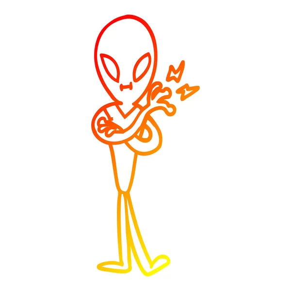 Warm gradient line drawing cartoon alien — Stock Vector