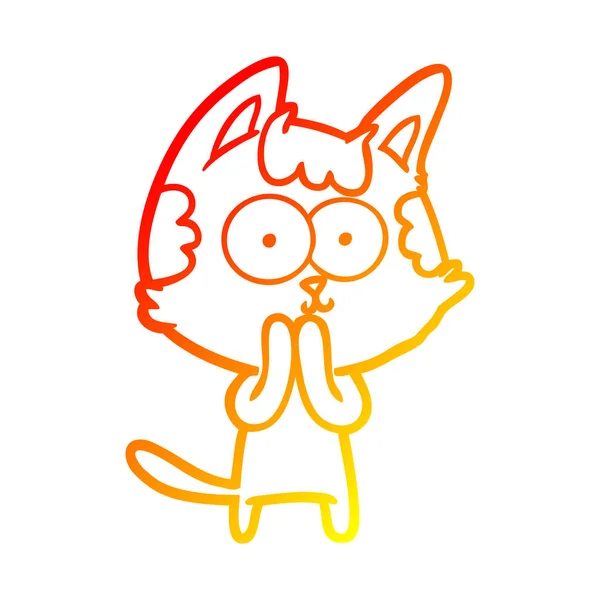 Linha gradiente quente desenho feliz desenho animado gato — Vetor de Stock