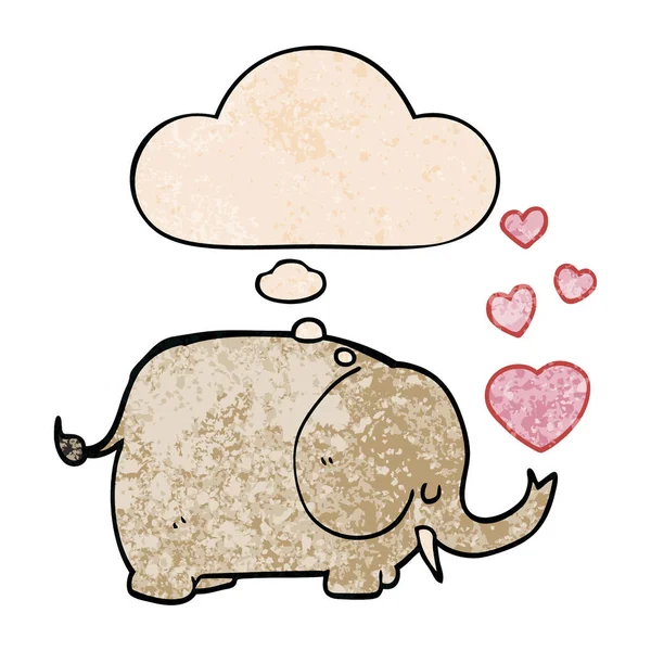 Leuke cartoon olifant met liefde harten en dacht bubble in Gru — Stockvector