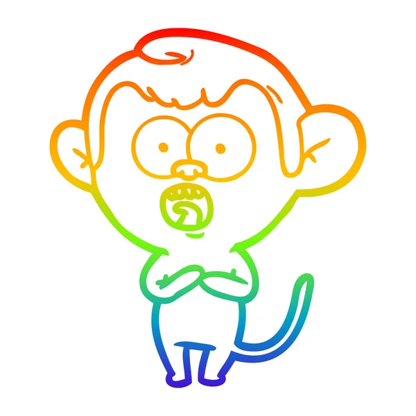Rainbow gradient ligne dessin dessin animé singe choqué — Image vectorielle