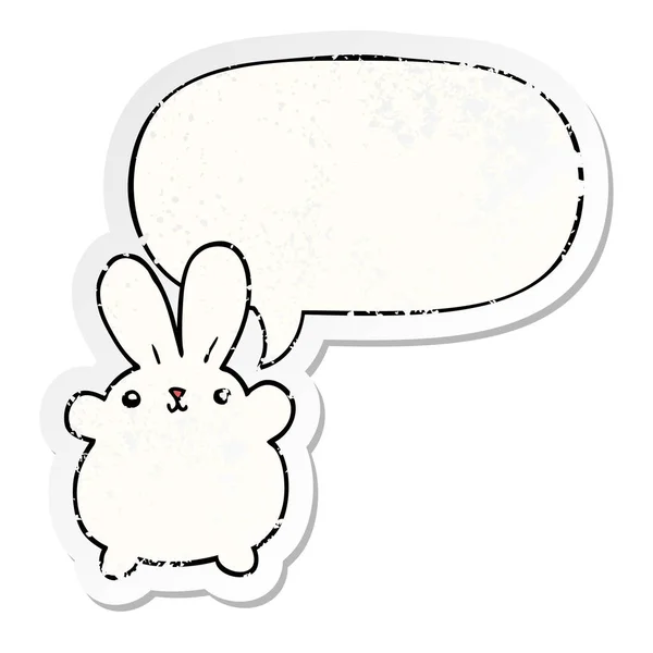 Cute cartoon rabbit and speech bubble distressed sticker — Stock Vector