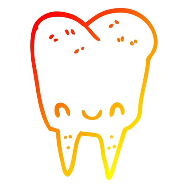 Warme kleurovergang lijntekening cartoon tand — Stockvector