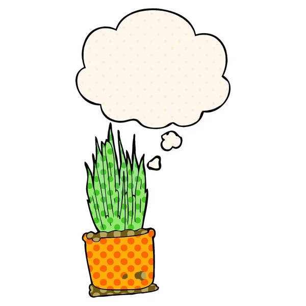 Karikatúra ház növény-és gondolta buborék képregény stílusban — Stock Vector