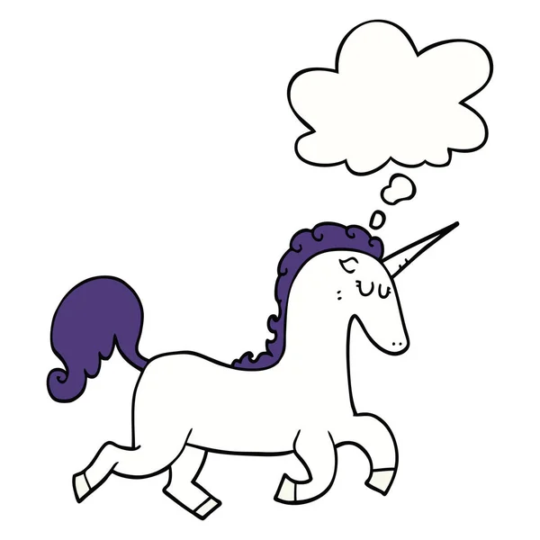 Kartun unicorn dan pikiran gelembung - Stok Vektor