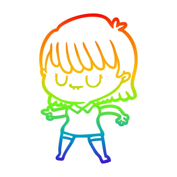 Rainbow gradient line drawing cartoon woman — Stock Vector