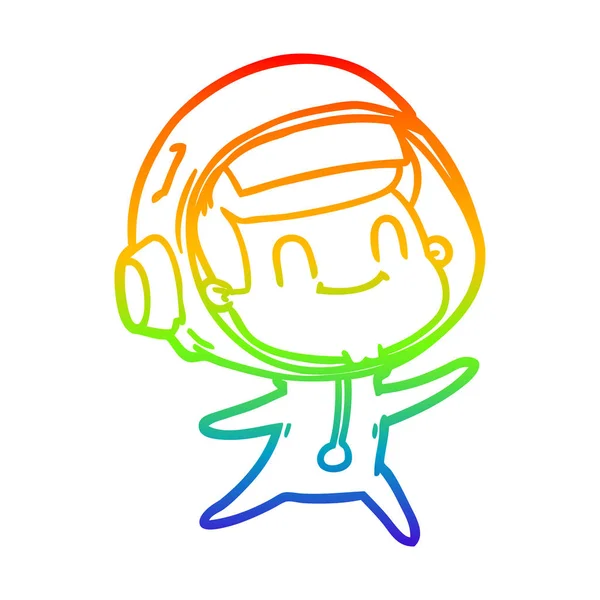 Rainbow gradient linje ritning lycklig tecknad astronaut — Stock vektor