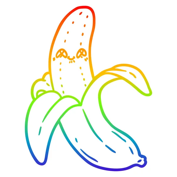 Arco-íris linha gradiente desenho cartoon louco feliz banana —  Vetores de Stock