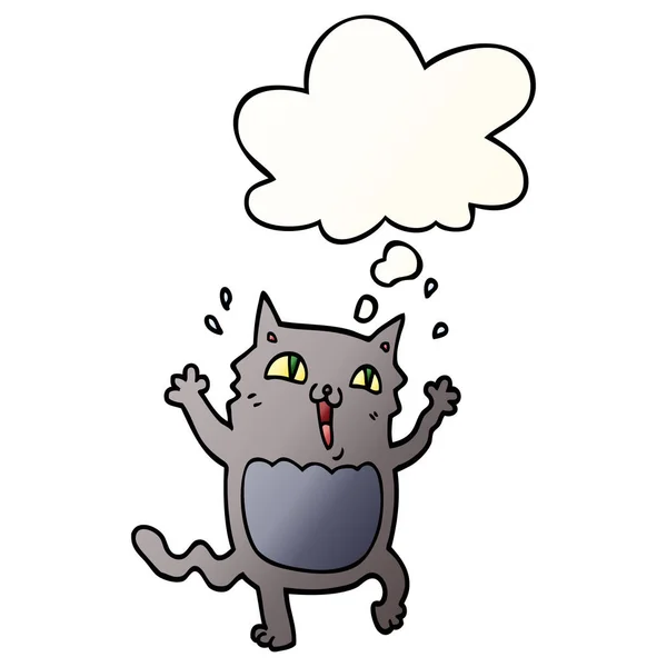 Cartone animato pazzo gatto eccitato e bolla di pensiero in pendenza liscia — Vettoriale Stock