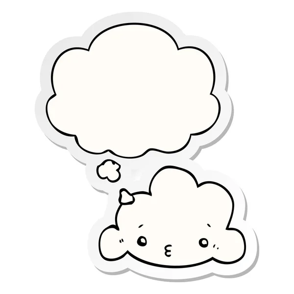 Sevimli karikatür bulut ve basılı bir etiket olarak kabarcık düşünce — Stok Vektör