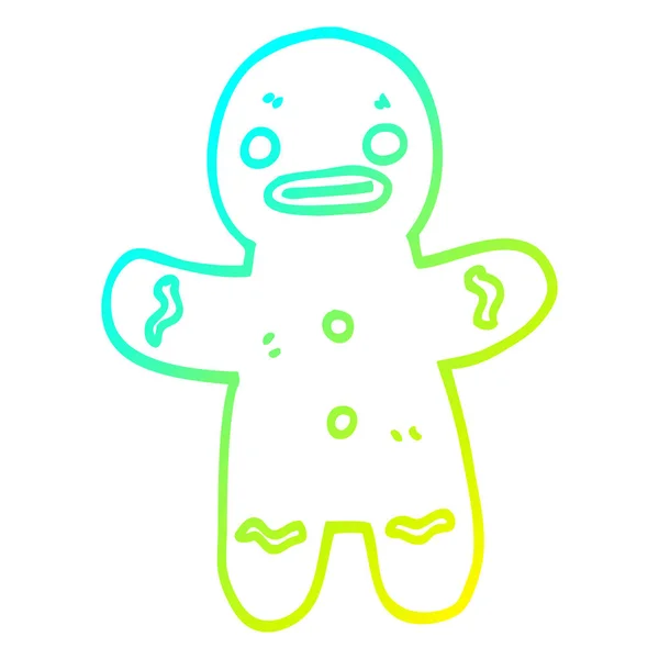 Cold gradient line drawing cartoon gingerbread man — Stock Vector