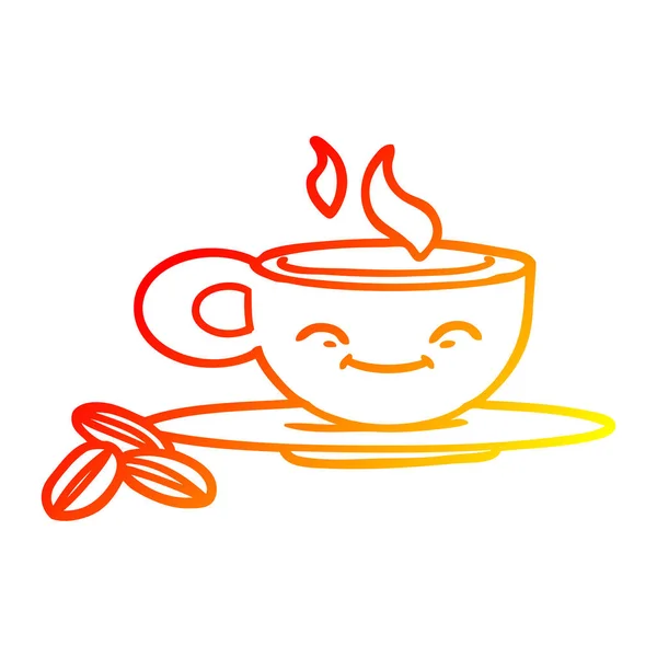 Linha gradiente quente desenho caneca de café expresso desenhos animados — Vetor de Stock