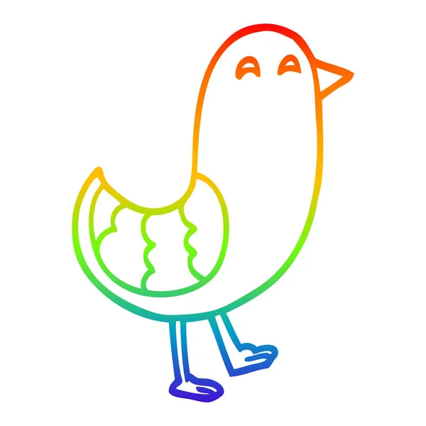 Linea gradiente arcobaleno disegno cartone animato uccello blu — Vettoriale Stock